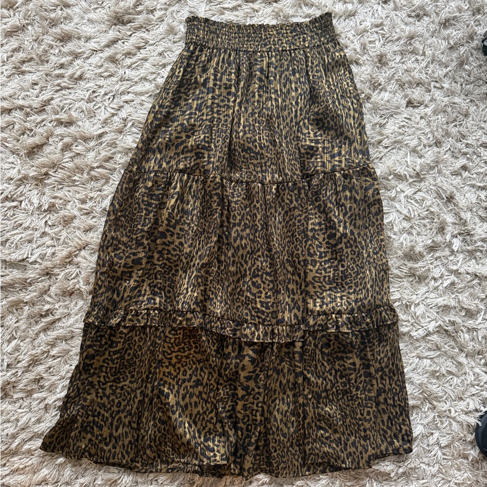 Women’s Mango Leopard Print Tiered Lurex Maxi Skirt Like New Size X-Small